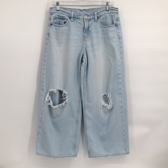 Old Navy Mid-rise Baggy Wide Leg Jeans Distressed Light Wash 6 Petite - Picture 1 of 11